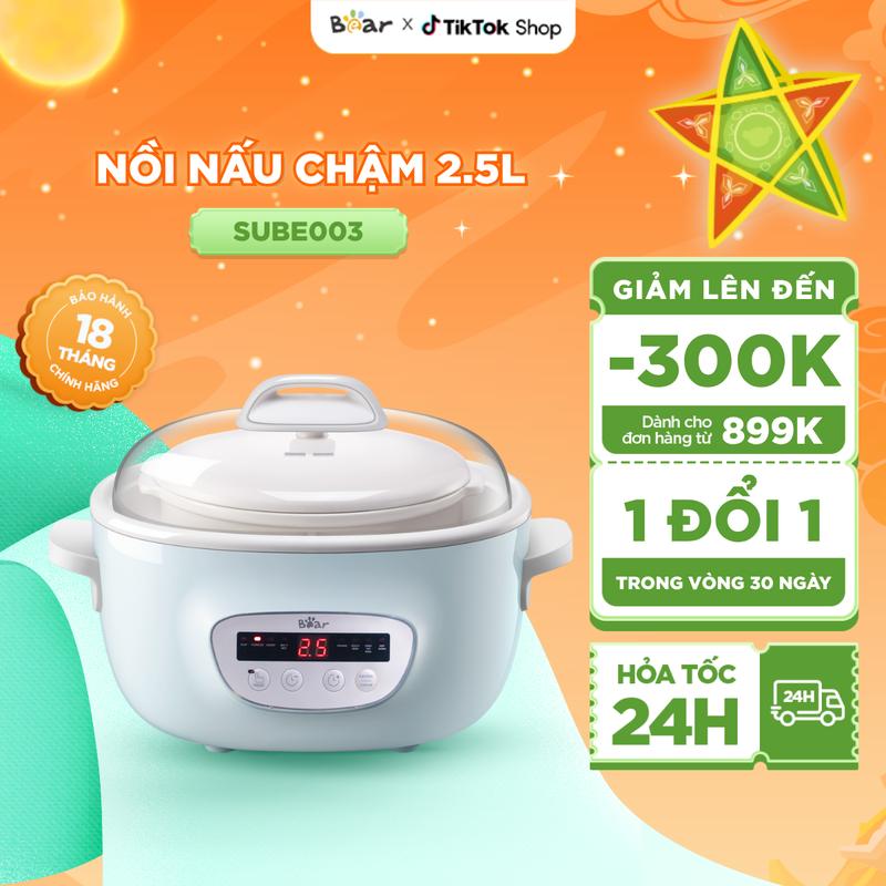 [Tặng Cẩm nang ăn dặm] Nồi Nấu Cháo Chậm BEAR Nồi Nấu Cháo Cho Bé Nồi Nấu Chậm Đa Năng Nồi Chưng Yến Nồi Cách Thủy 2,5L Bản Tiếng Việt SUBE003
