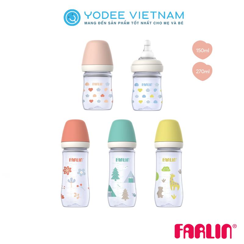 Farlin Bình sữa PP cổ rộng dễ vệ sinh, núm ti silicone siêu mềm chống đầy hơi cho bé