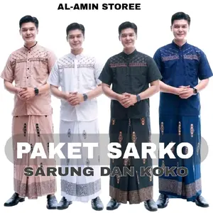 SETELAN SARKO Sarung Dan Baju Koko Lengan Pendek Motif Bordir Jasuke Kurta Muslim Dewasa Katun