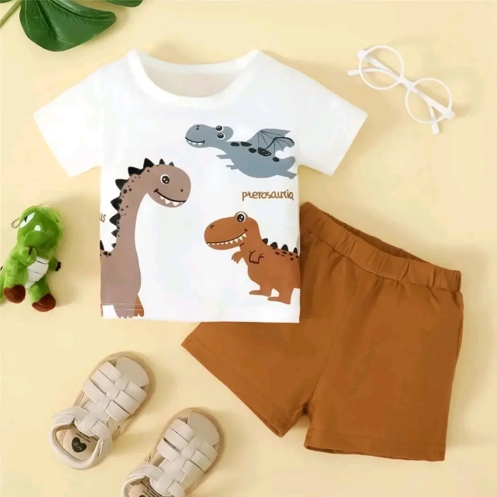 set anak RAN 1-4 tahun / setelan anak bahan dropnedle rib premium motif dinasaurus / pakaian anak unisex terbaru