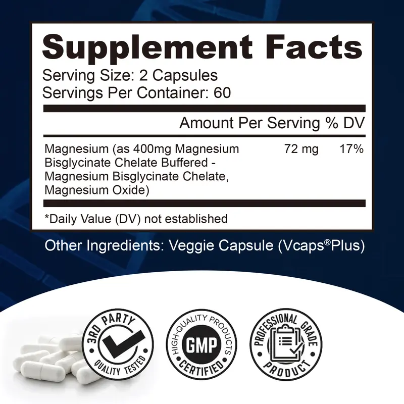 Magnesium Bisglycinate Chelate Buffered - Mudah Ditelan - 400 mg - Sangat Mudah Diserap - Mendukung Kesehatan - Non-GMO - 60, 120 Kapsul/Botol 2