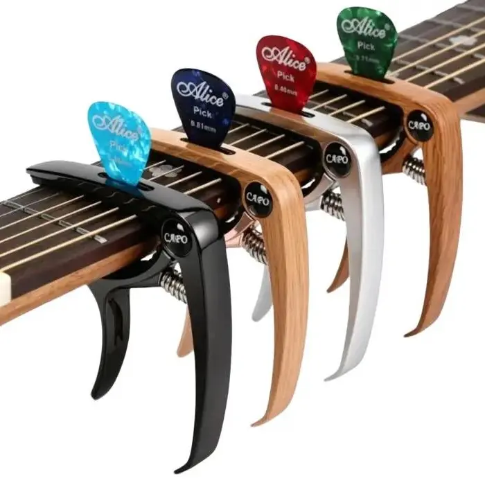 Lyrin music Guitar Capo with Pick Slot Metal Wood Grain Guitar Capo Easy Change Clamp Key Acoustic