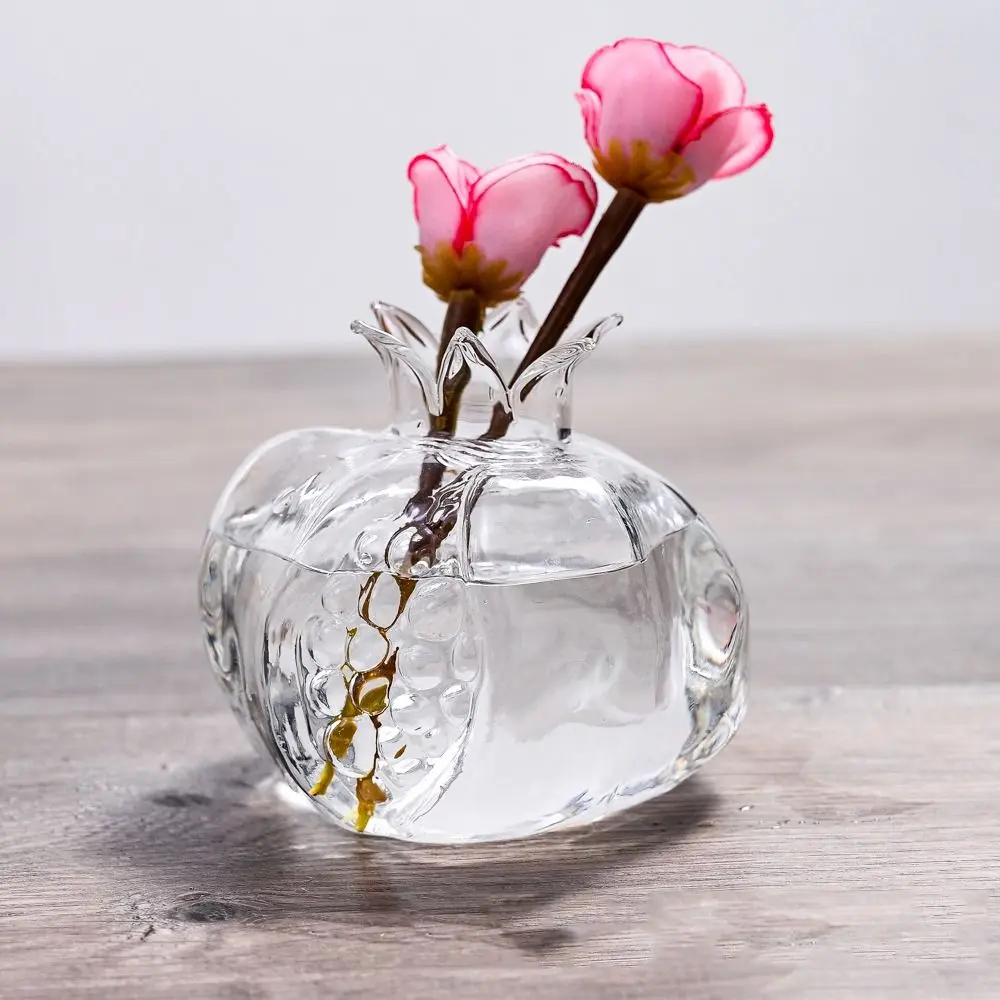 Mini Red Pomegranate Glass Vase Pomegranate Glass Hydroponic Flower Vase Transparent Hammer Pattern Fruit Vase Desktop