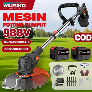 【988Vf Tahan Lama】Mesin Potong Rumput Tanpa Kabel 2 Baterai - Grass Trimmer Portable untuk Taman Rumah & Kebun Kecil (Baterai Cepat Isi Ulang)
