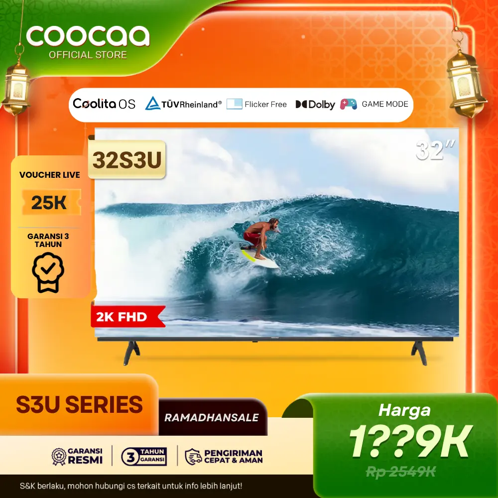 [RAMADHAN SALE] TV COOCAA S3U 32Inch Smart TV - OS COOLITA - HD - Bazel Less - Dolby Audio - Browser/Youtube - USB/HDMI/LAN/WIFI