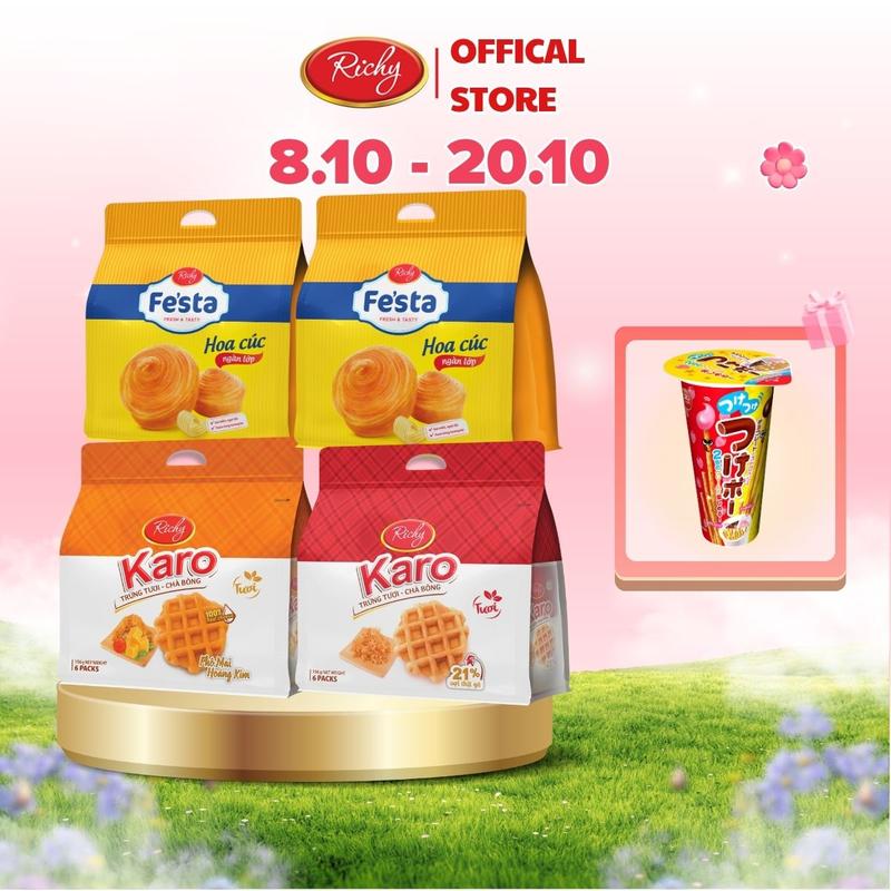 [DUY NHẤT 8.10 - 20.10 TẶNG 1 WISMO] Combo 4 bánh mì tươi chà bông sợi gà Karo và bánh mì hoa cúc ngàn lớp Richy - Ăn Vặt - Snack bánh  keo