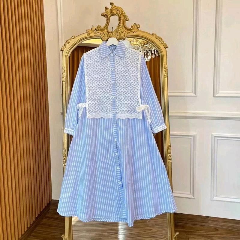 Long dress Tunik wanita Burkat Terbaru/Dress Tunik salur Ful kancing Kekinian/Tunik dress midi motif kombinasi Burkat Premium 7