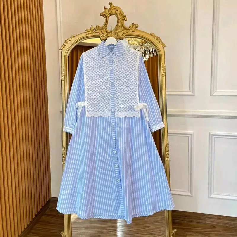 Long dress Tunik wanita Burkat Terbaru/Dress Tunik salur Ful kancing Kekinian/Tunik dress midi motif kombinasi Burkat Premium 7