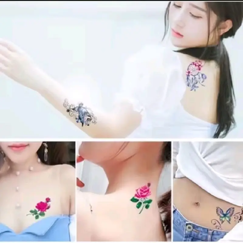 Sticker Stiker Tato Temporer Tubuh 10000 Dapat 5 Lembar Tahan Air Anti Air Sementara Tatto Wanita Temporary Kering Tatto Kupu Kupu Bunga Tulisan Aestethic 2