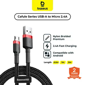 Baseus Cafule Kabel Data USB to Micro | Bahan Nylon Braided Premium | Fast Charging up to 2.4A | Compatible Android | Panjang 0.5M 1M 2M