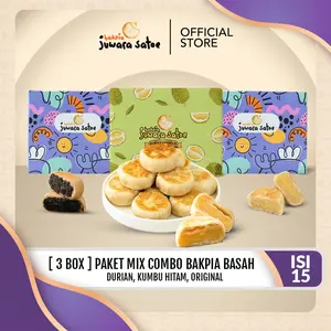 JUWARA SATOE [ 3 BOX ] PAKET BAKPIA BASAH MIX A [DURIAN, KUMBU, ORI] ISI 15 - OLEH-OLEH KHAS JOGJA