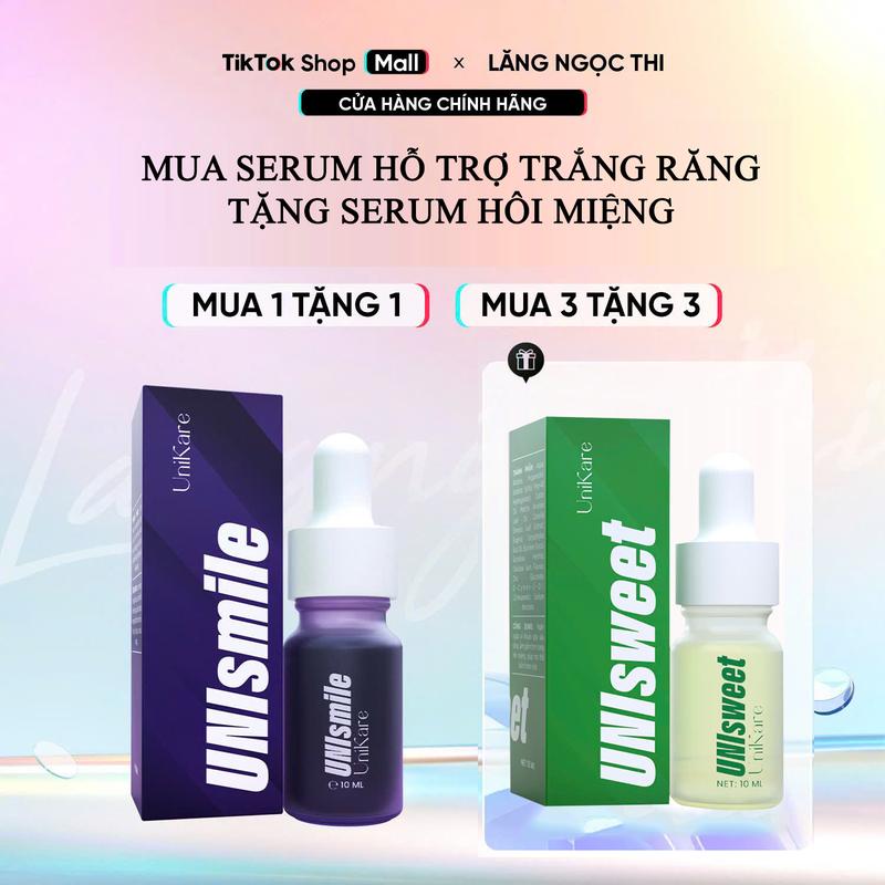Combo Răng Miệng, Serum Hỗ Trợ Trắng Răng Unismile, Hỗ Trợ Cải Thiện Vàng Răng, Unikare, Dung Tích 10ml