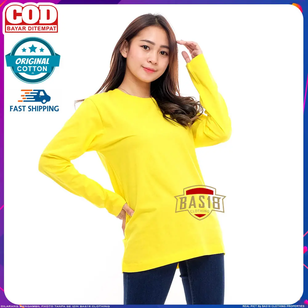 Kaos Polos Lengan Panjang Katun Kuning Kenari