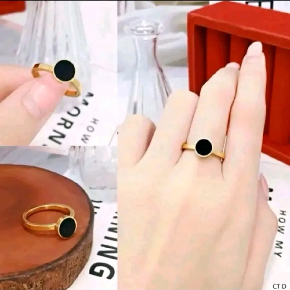 Cincin Titanium Size Bulat Hitam Elegan Gold 24k untuk Wanita