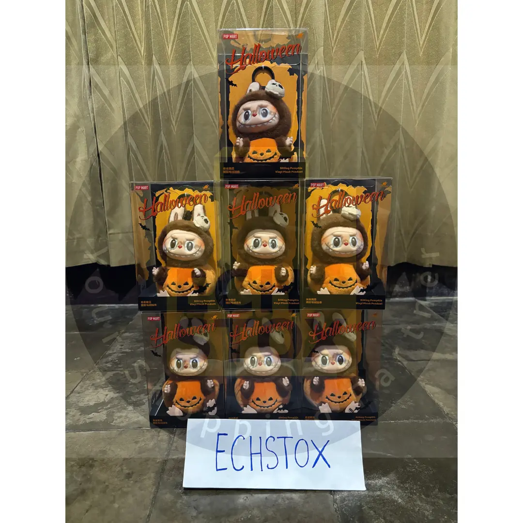 READY STOCK Pop Mart Labubu Happy Halloween Party Series - Sitting Pumpkin Vinyl Plush Pendant