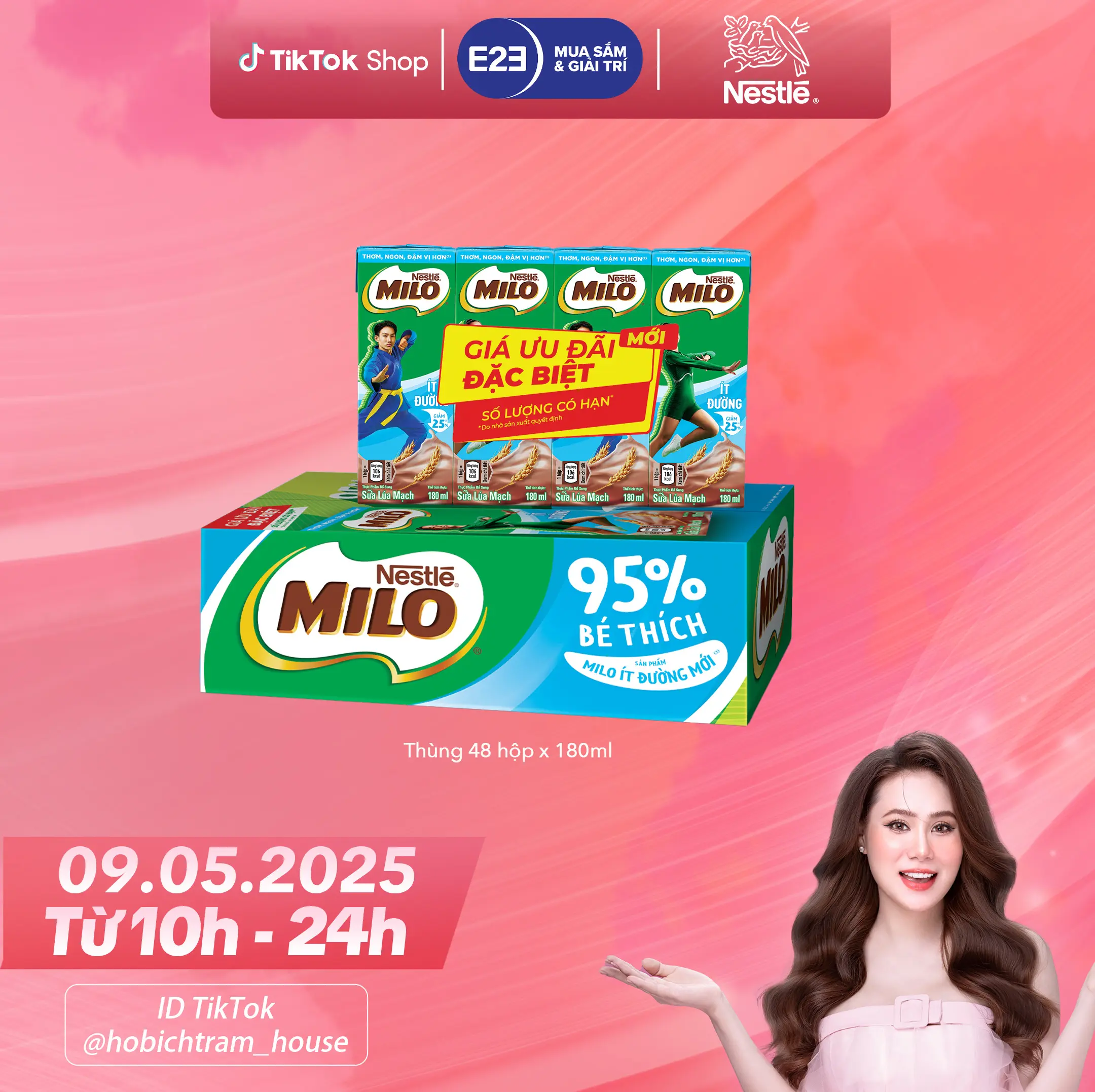 [Voucher giảm thêm đến 50k] Nestlé VN Sữa lúa mạch Nestlé MILO ít đường thùng 48 hộp x 180ml (12x4x180ml)-LS2