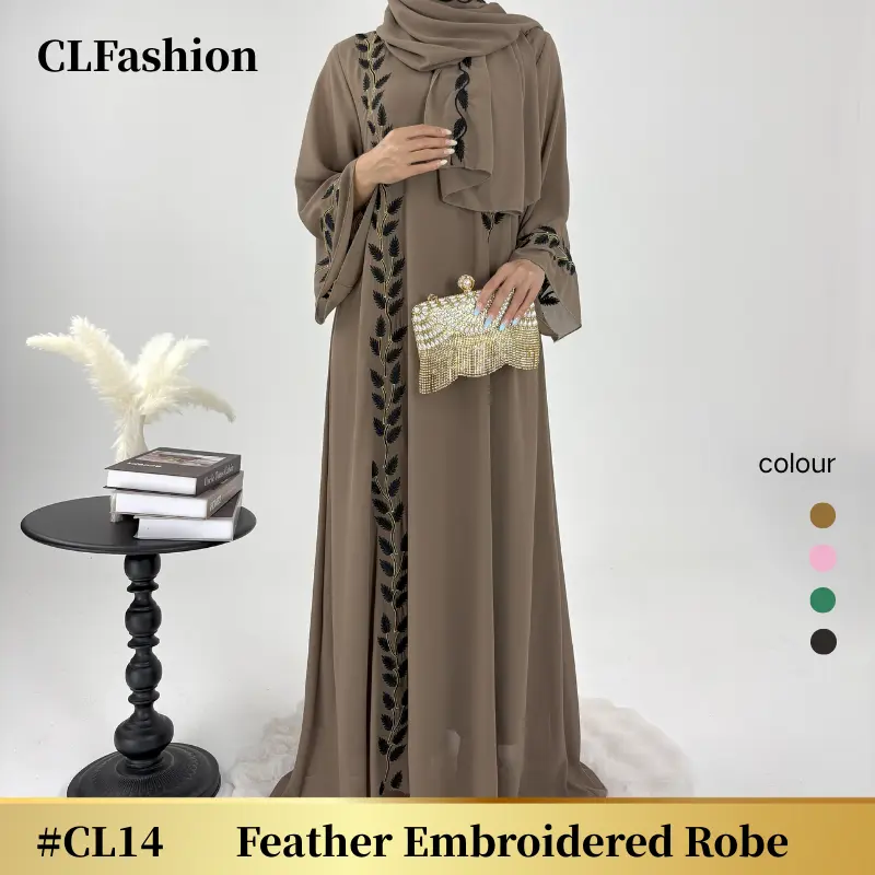 #CL14 LilacEmbroidered abaya, Two piece set, chiffon Design abaya, hijab, headsarf