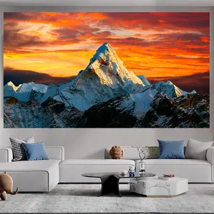 Tapestri hiasan dinding latar Gunung Meili bersinar matahari untuk kamar tidur, populer di media sosial, cocok untuk ruang tamu besar