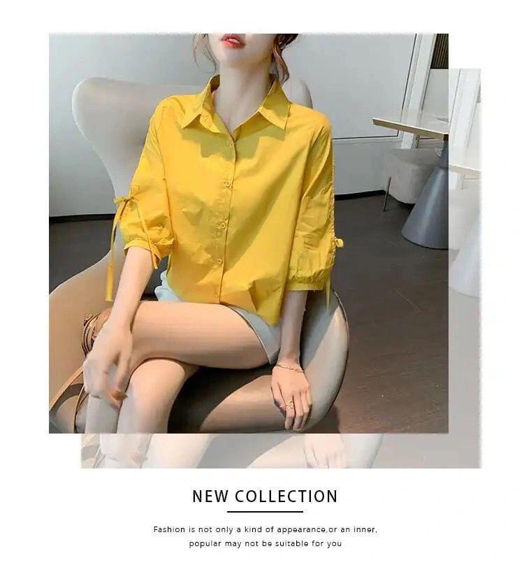 Product Introduction of Women's Chiffon Rheology Hong Kong Style Three-Quarter Sleeve Shirt 2023 New Loose Design Niche Chic Top 16