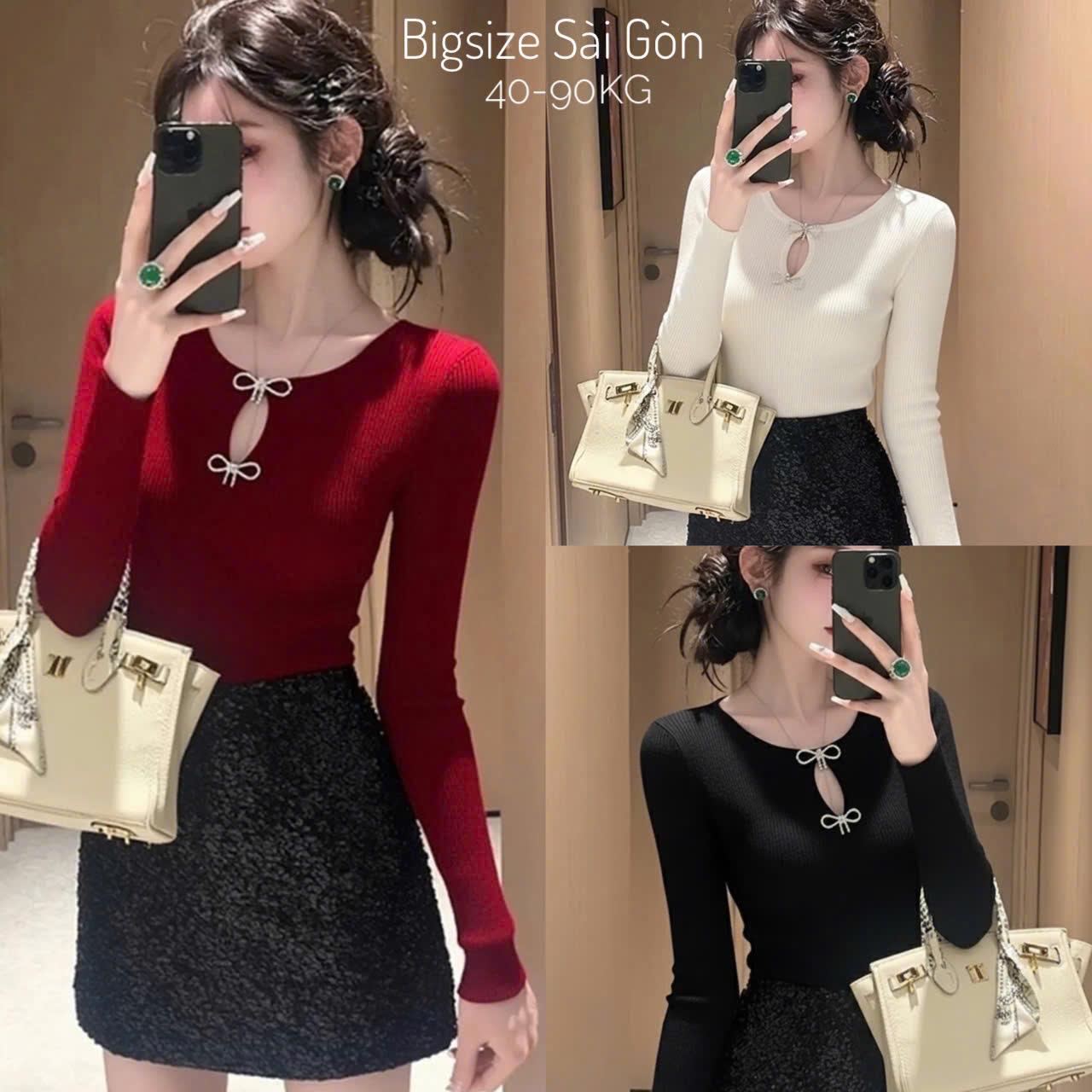 Bigsize Sài Gòn Áo Thun Nữ Tay Dài Phối Nơ Vải Thun Rip RuBy Cao Cấp Thanh Lịch Bigsize 45–85kg Dễ Thương Nữ Women Top Nhung - B.1713