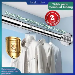Tiang Gorden Fleksibel 35-500cm Jemuran Baju Rel Hordeng Tiang Fleksibel Gorden Tanpa Pak Gantungan Baju