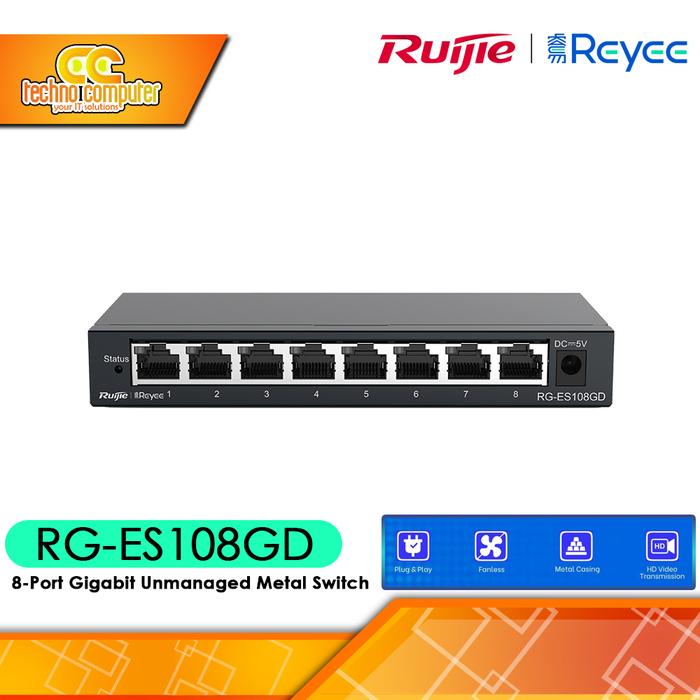 Gambar SWITCH HUB RUIJIE/REYEE RG-ES108GD 8-Port Gigabit Unmanaged Switch dari Techno Computer Bali Kota Denpasar Tokopedia