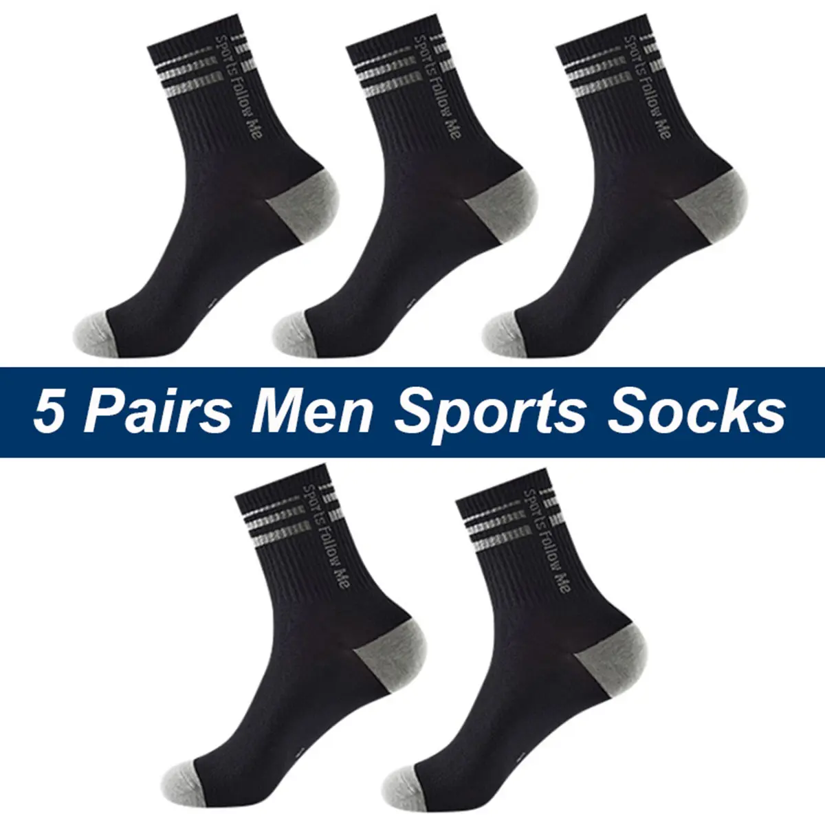 5 pairs of men's autumn and winter long flat socks with sweat wicking breathable stripes and contrasting colors for youth running socks