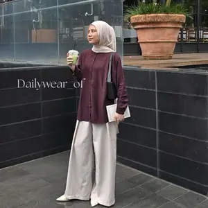 Kemeja Polos Wanita Elara Baju Atasan Blouse Wanita Rayon Twill Lengan Panjang