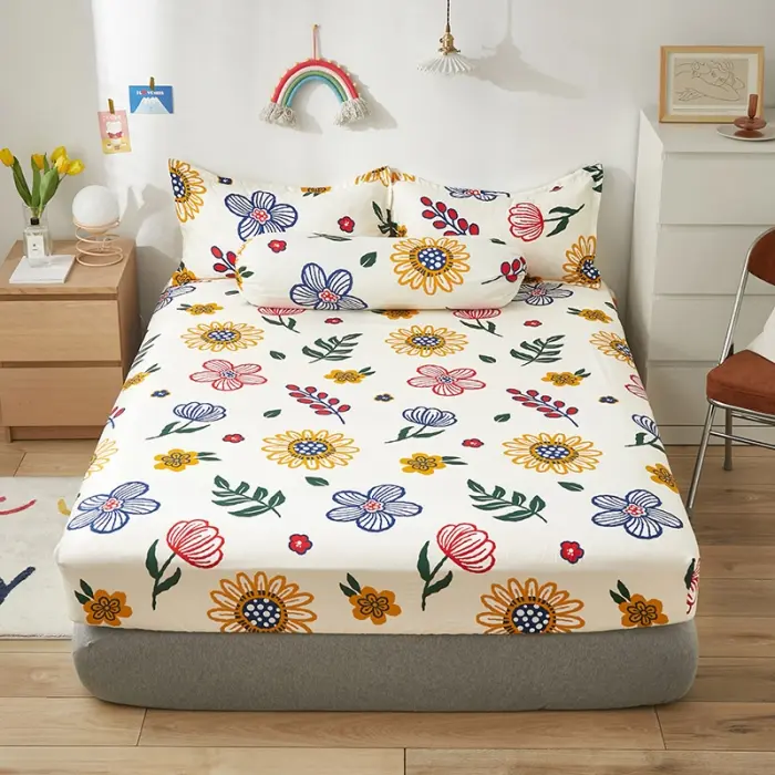 Bedding Set (Sheet+Pillowcase+Bolstercase)   Mattress Protective Cover Skin-Friendly  Soft Single Queen King Size