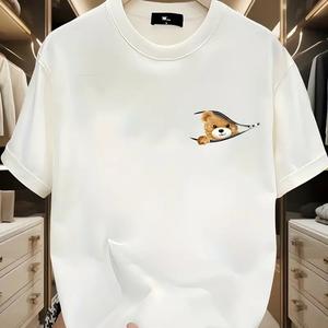 婦人用半袖Tシャツ、高級ファッションファスナーベアー丸首、ゆったり、純綿カジュアル上着、丸首、ショルダーベルト、ゆったりシルエット、通気性、肩落ちデザインプリントTシャツ夏のゆったりタイプ