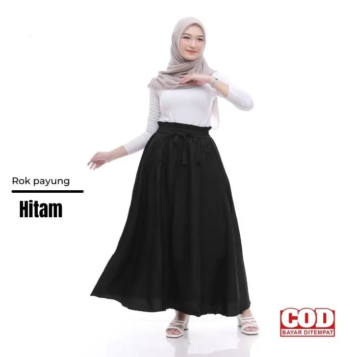 ROK PAYUNG PANJANG JUMBO WANITA REMAJA DEWASA POLOS HITAM ABU NAVY ARMY MILO LAVENDER bahan moscrape grade A hijau kancing Karet Melar Standar High Bawahan Nyaman Variasi 8