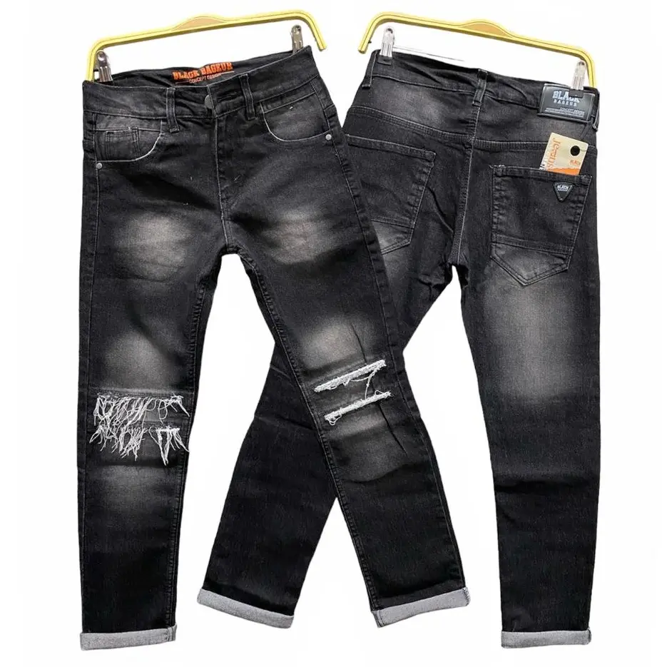 celana jeans panjang sobek lutut ripped pria slimfit polos model sobek kekinian