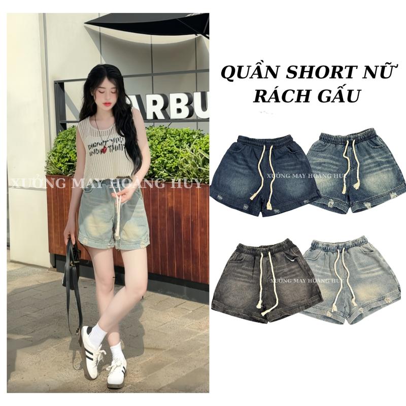 Combo 2 Quần (Có lẻ 1c)  Short nữ jean mềm, Quần đùi bò nữ Rách Gấu phong cách cá tinh , cạp chun co giãn thoải mái bigsize( 40-75kg)