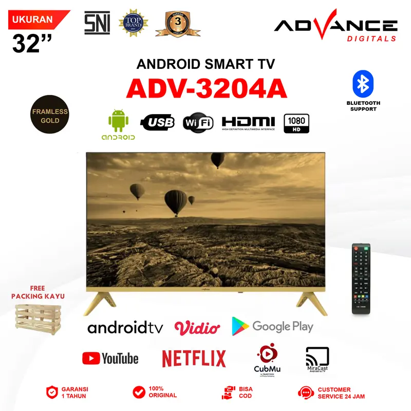 [Exclusive Andriyadi] Android TV Google TV Advance ADV-3204A Smart TV FUll HD 32" WiFi LAN TV Digital DVB-T2 Garansi Resmi 1 Tahun Frameless 0