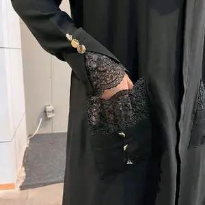 DELUNA abaya dari bahan jetblack premium Muslim Dewasa Renda