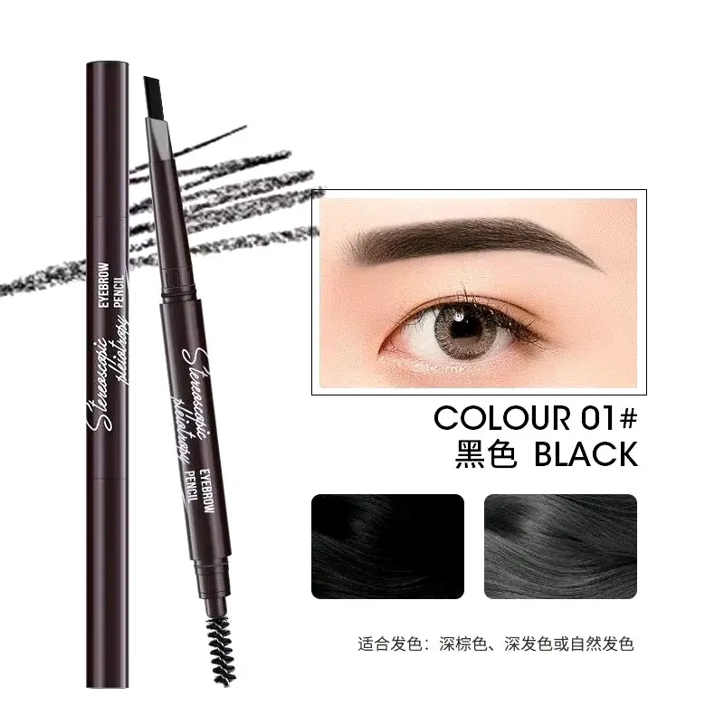 2 in 1 pensil alis anti air putar otomatis eyebrow pensil dengan sikat alis pencil 4
