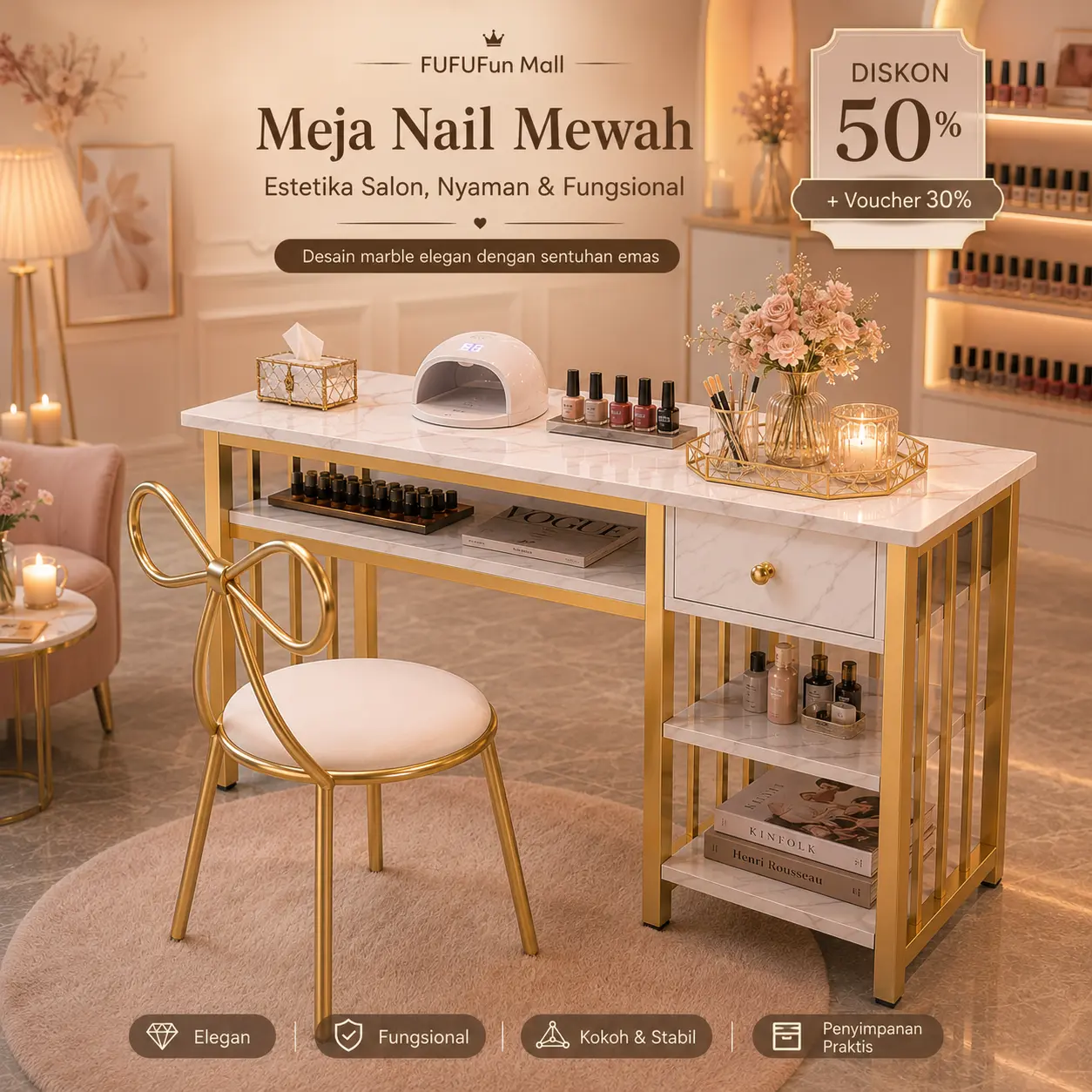FUFU Meja Manikur Gaya Kemewahan Ringan Viral Model Baru Gaya Ins Harga Spesial Ekonomis Meja Kecil Model Jepang Permukaan Seperti Marmer untuk 1-2 Orang Furniture