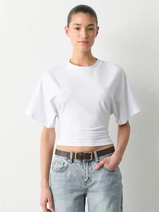 Playera de cuello redondo de color sólido para mujer, camiseta casual de manga media para verano, top para uso diario