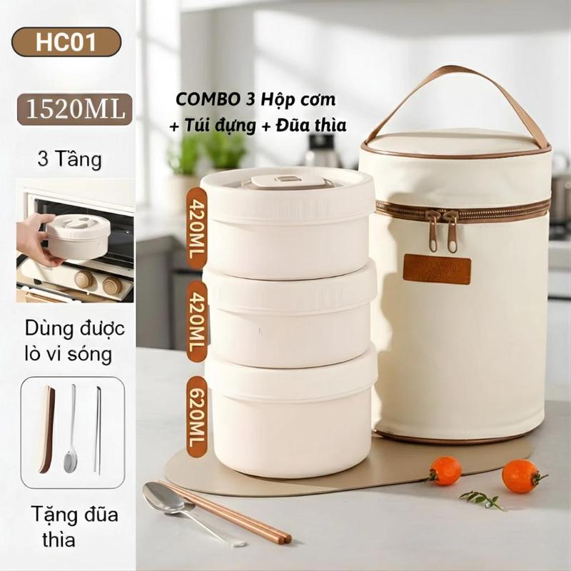 Hộp Cơm Giữ Nhiệt Văn Phòng Lunch Box 3 tầng và 4 Tầng Kèm Túi và muỗng Đũa - panthershop