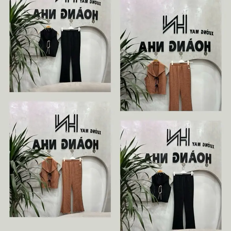 {MÃ B2} COMBO 2 BỘ ĐEN+NU THỜI TRANG THIẾT KẾ ÁO SÁT NÁCH QUẦN ỐNG LOE TÔN DÁNG SANG TRỌNG