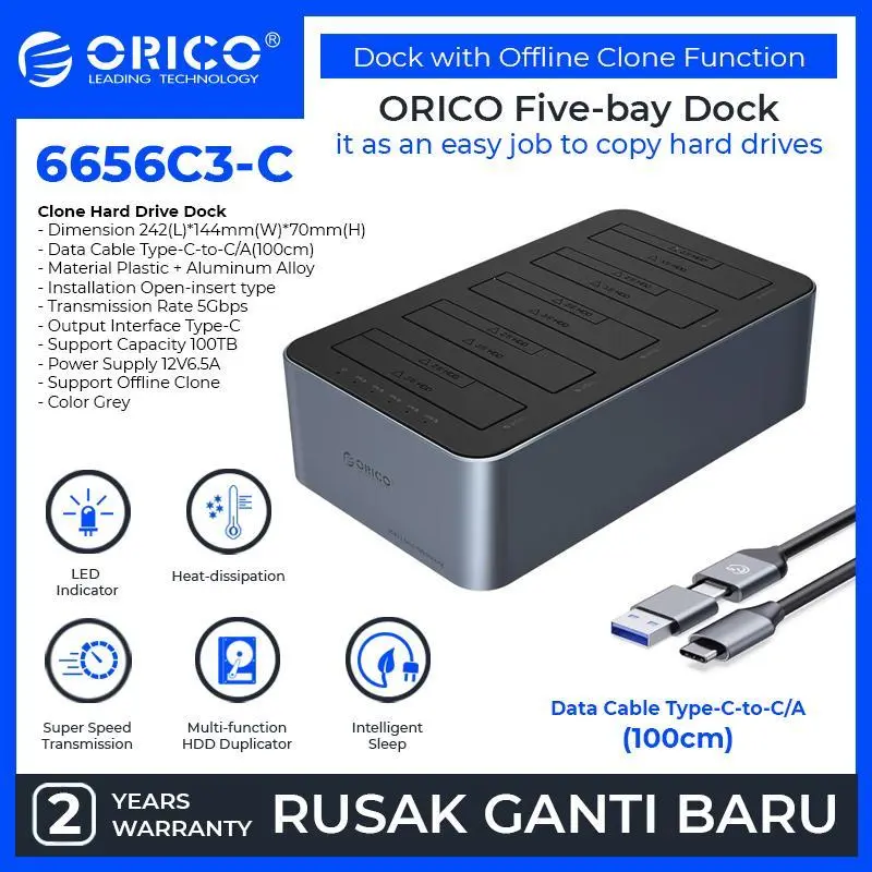 ORICO 2.5"/3.5" SATA HDD/SSD 5-bay Dock with Offline Clone Function - 6656C3-C