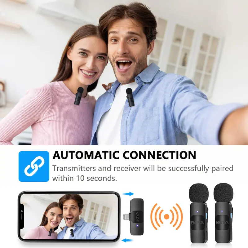 【for Lightning】BOYA BY-V1/V2 Sistem Mikrofon Clip On Nirkabel Ultracompact 2.4GHz Wireless Microphone dengan Port Lightning iOS untuk Siaran Langsung Ponsel Pintar 4