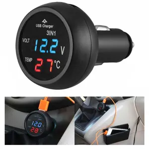 VST Charger Mobil USB 3in1 Voltmeter Thermometer Digital Display - VST-706 - Black