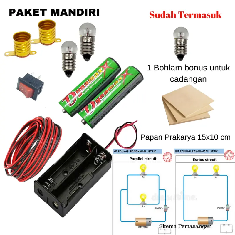 KIT RANGKAIAN LAMPU SERI DAN PARALEL UNTUK PRAKTEK KELAS 6 SD Kabel Bohlam Saklar 2