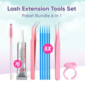 [SK] SET 6 IN 1 Lash Extension Tools Micro Brush Ring Pinset & Glue Eyelash Multifungsi