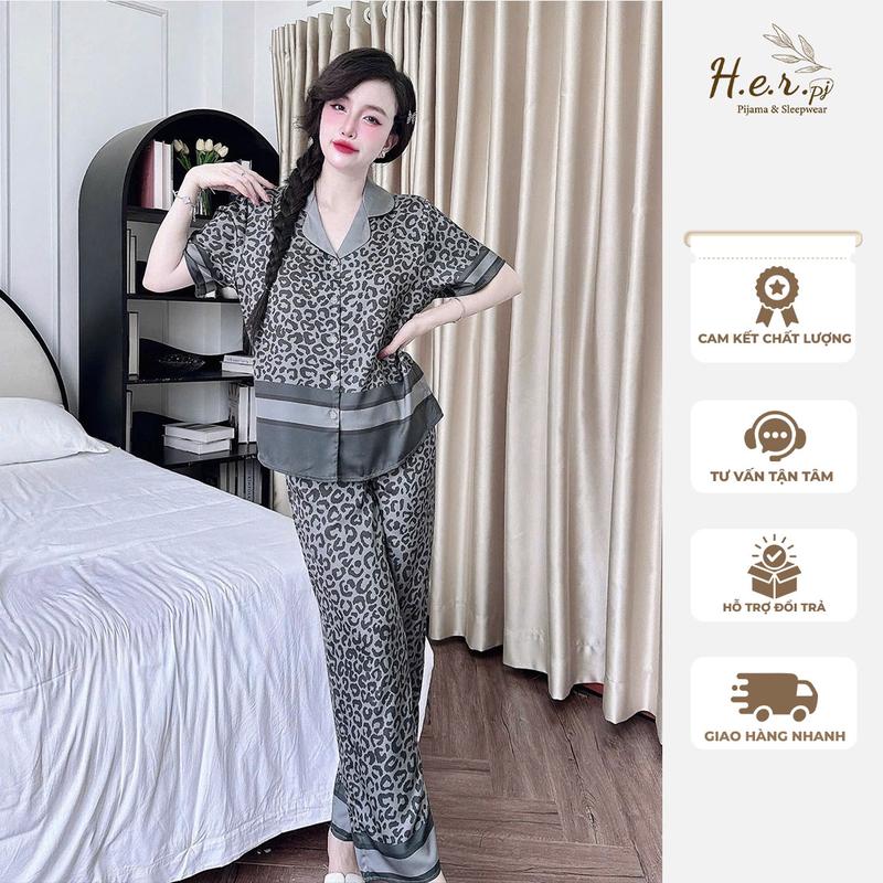 Bộ đồ ngủ nữ pijama quần dài chất lụa latin tơ tằm cao cấp mềm mịn mát