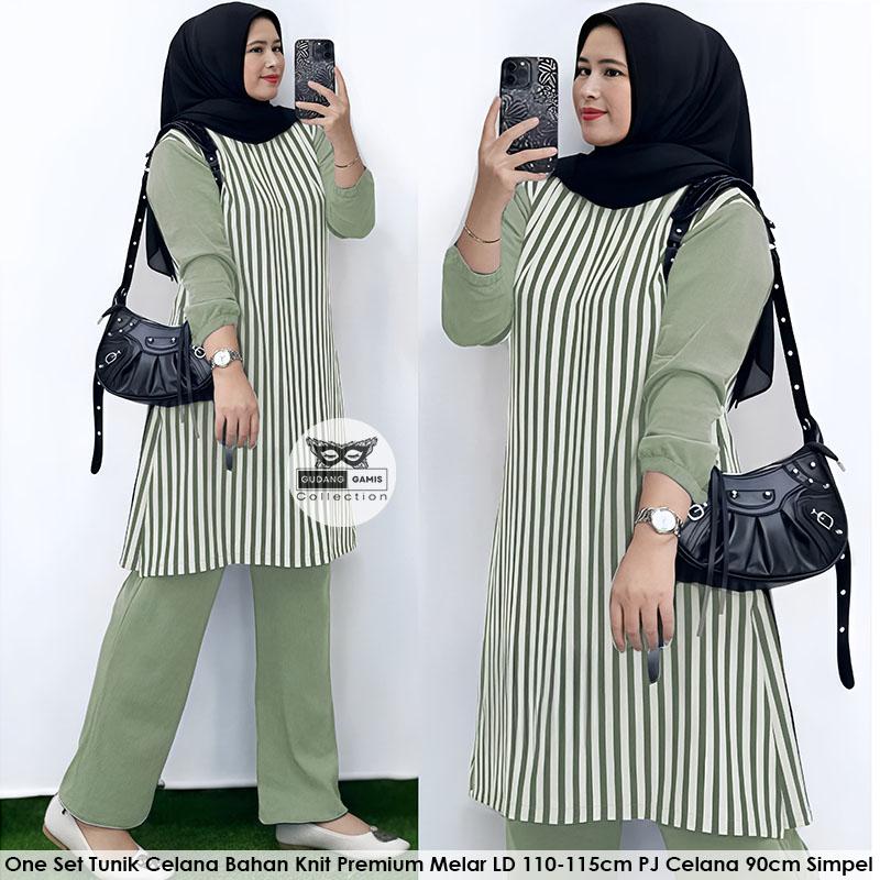 Setelan Tunik Kekinian Raisa Set Bahan KNIT PREMIUM LD 110-120cm PJ Celana 90cm One Set Viral Terbaru 2025