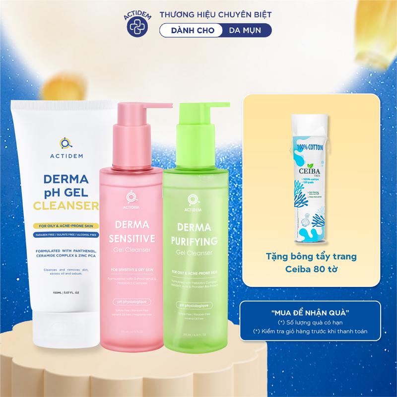 Gel rửa mặt cho da dầu, nhạy cảm, da hỗn hợp Actidem Derma…