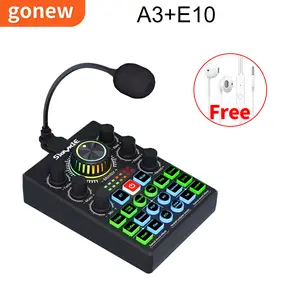 Gonew A3 Kartu Suara+E10 white Headset SET dilengkapi mikrofon mini, mixer, Bluetooth, audio USB, kartu suara eksternal, untuk pertunjukan langsung, teater, dan karaoke