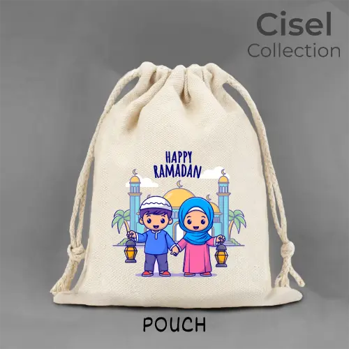 Pouch Serut Organizer Kanvas TEBAL Ramadhan Lebaran Puasa Indonesia Lucu Imut Aesthetic Ukuran 15x20 Kecil 25x30 Besar